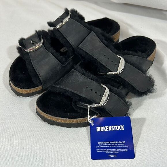 BIRKENSTOCK ARIZONA BIG BUCKLE SHEARLING SANDALS BLACK NWT Various - Picture 1 of 11